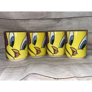 LOT 4 Tweety Bird Ceramic Coffee Mugs Vintage 1998 Looney Tunes Gibson 16 oz